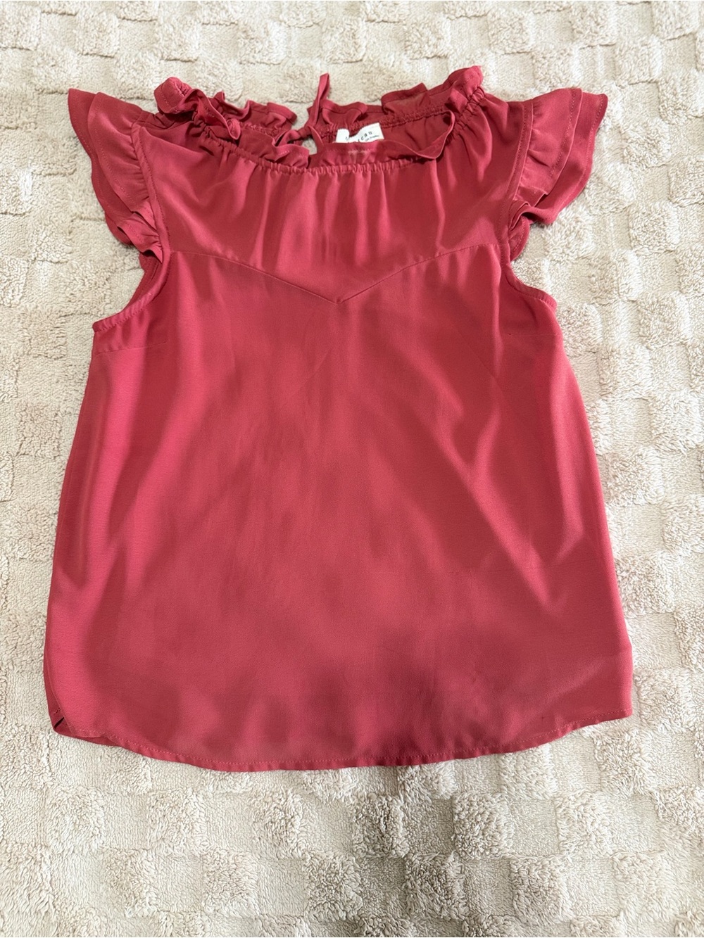 Monteau Los Angeles Red Ruffle Blouse Women’s Small Flutter Sleeve Top